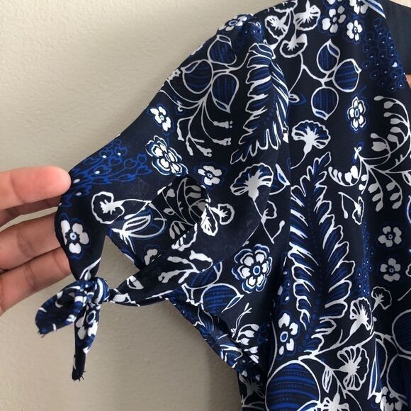 J. Crew Factory Blue Floral Faux Wrap Dress NWT - Picture 3 of 8